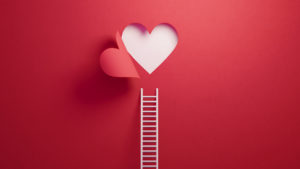 Image showing ladder and heart on red big wall